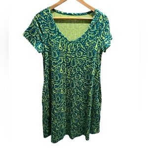 Soft Surroundings Green & Teal Abstract Print Short Sleeve Dress – Small